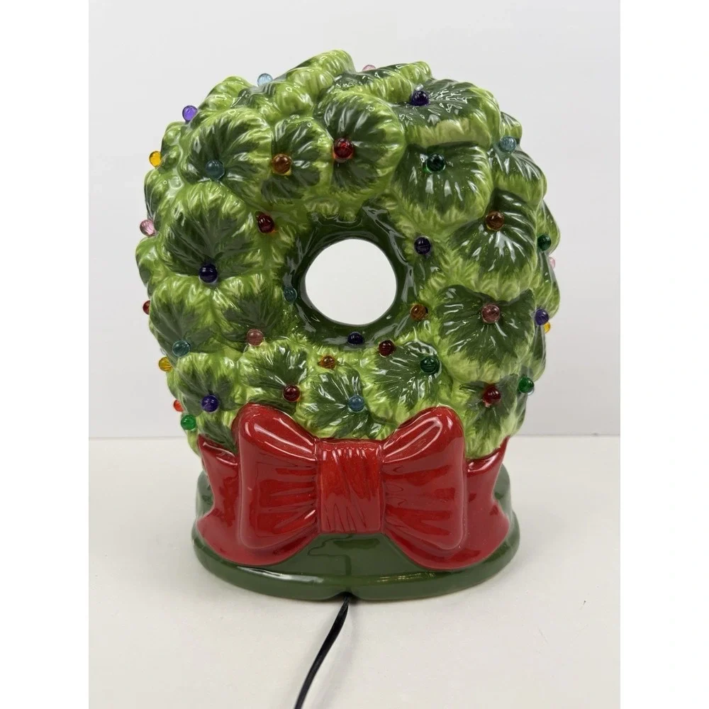 Vintage Green Ceramic Multi-color Lighted Mr. Christmas Wreath